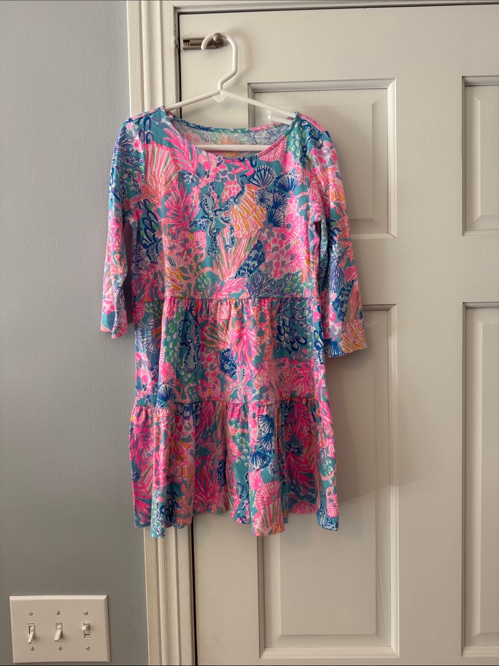 Lilly Pulitzer Pink Blue Floral Tiered Knit Dress